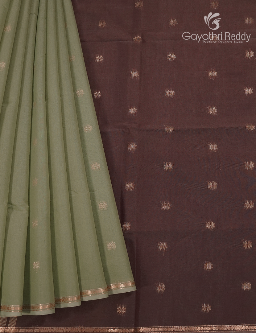 Kanchipuram Sico Saree in Cardamom Green and Brown
