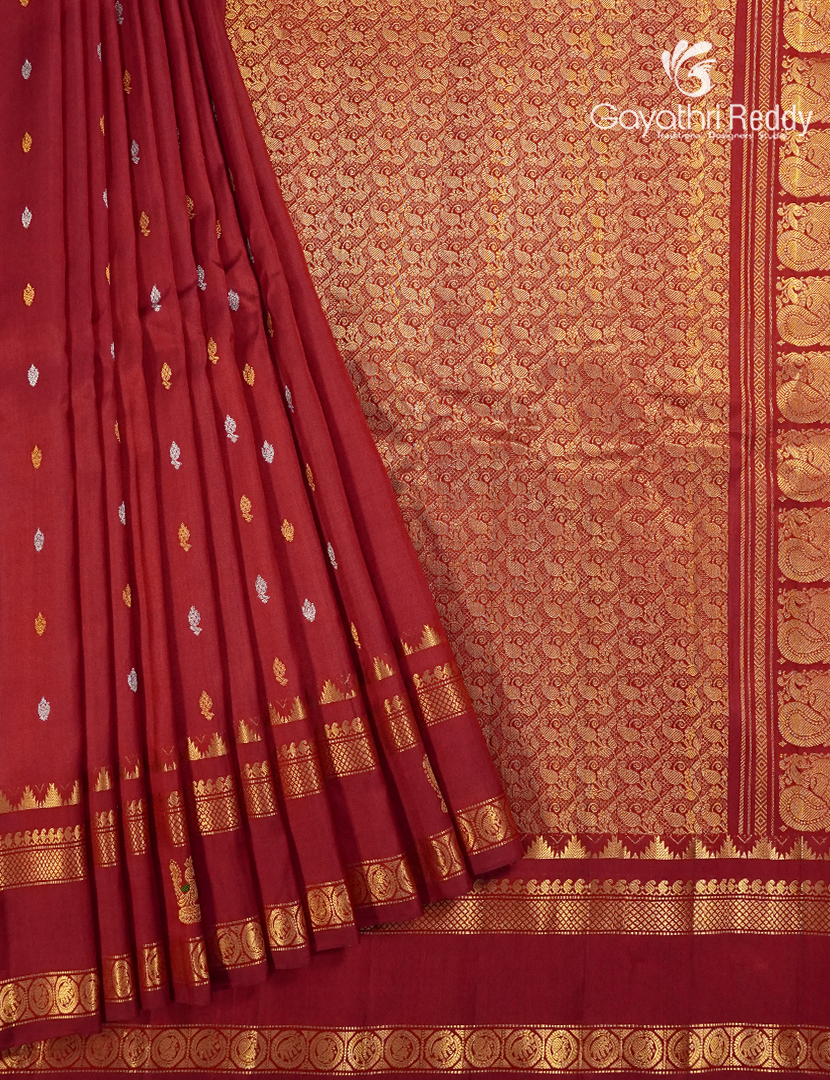 Pure Gadwal Silk Saree in Deep Bridal Red