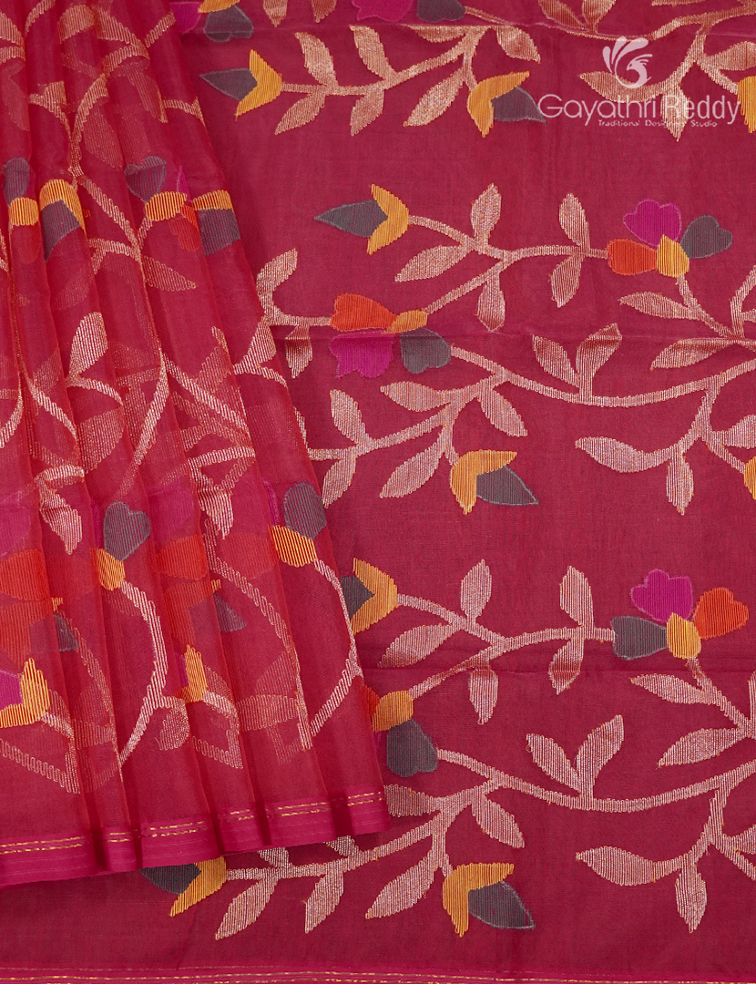 Pure Jamdani Kora Saree in Pink