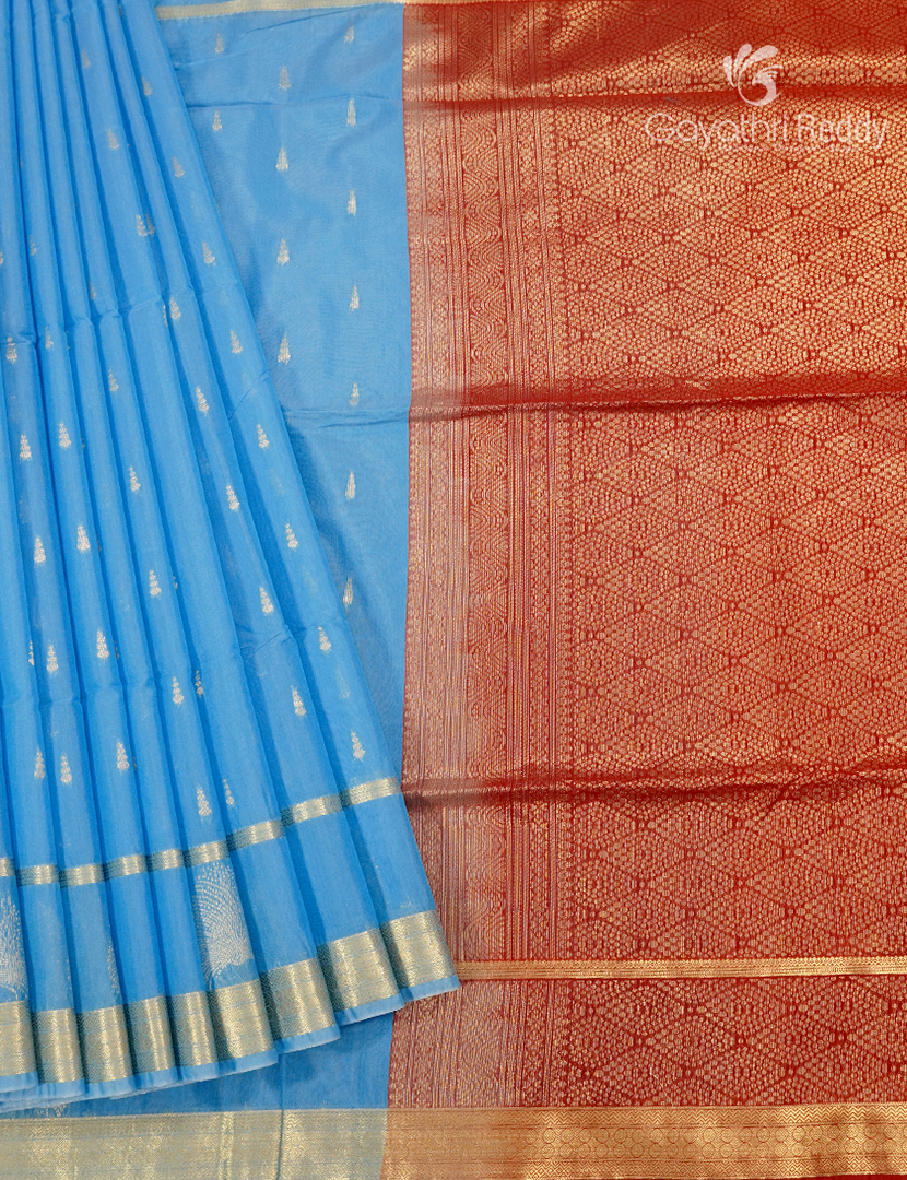 Kanchipuram Sico Saree in Cloud Blue and Red