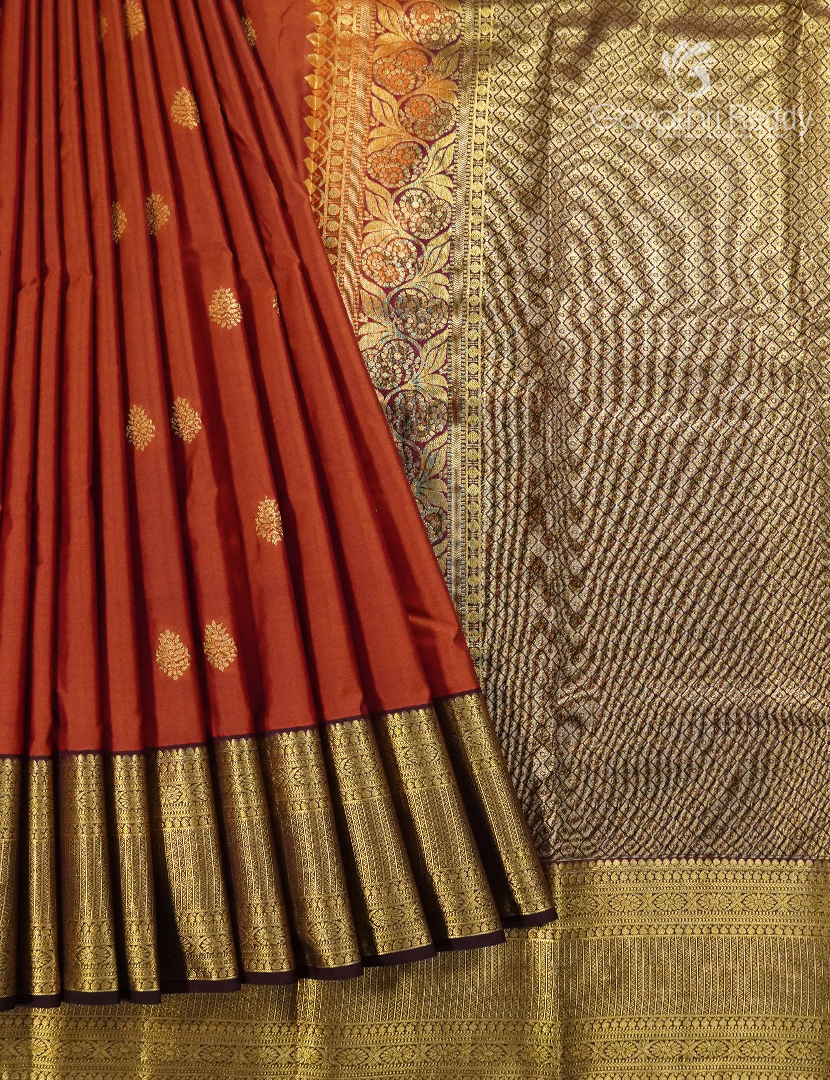 Semi Kanchipuram Silk Saree in Burnt Orange and Deep Brown