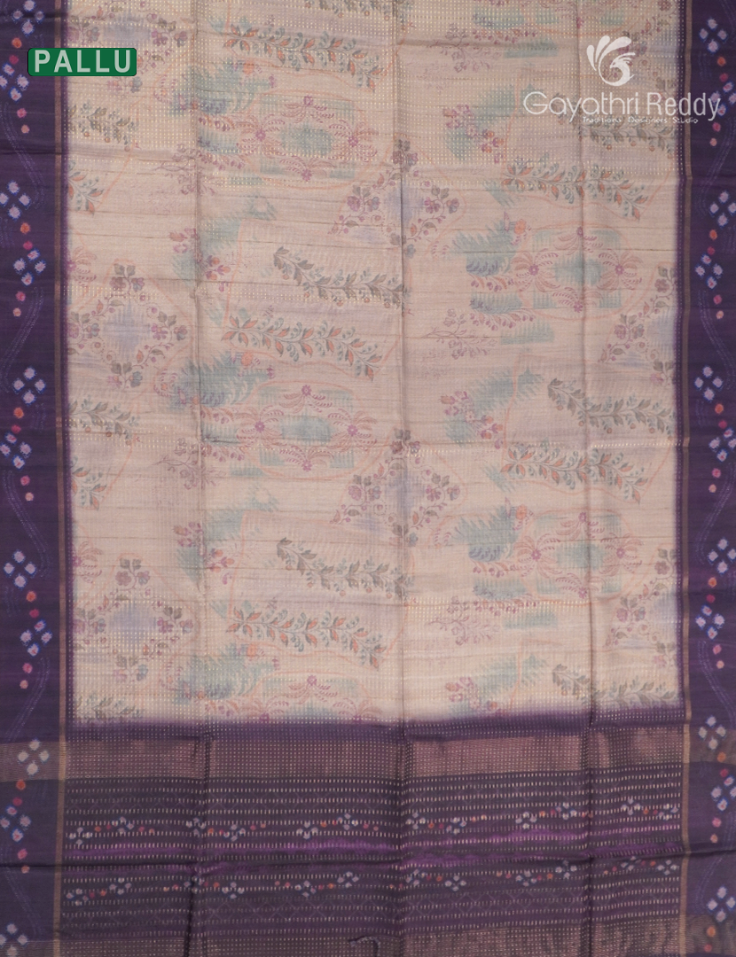 Semi Tussar Saree in Pastel Peach and Wine