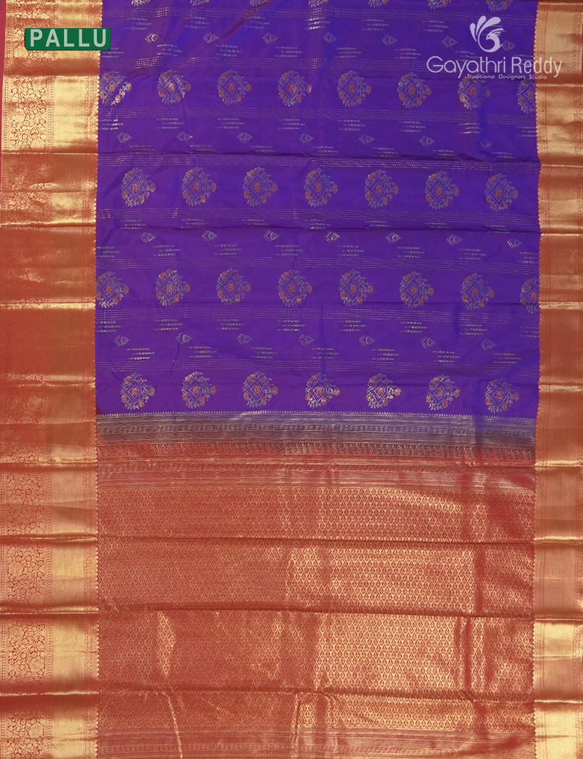 Semi Kanchipuram Silk Saree in Deep Violet and Red