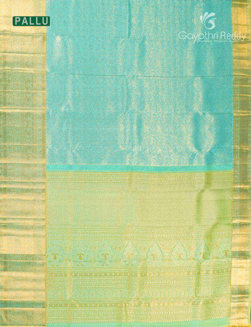 Pure Kanchipuram Silk Bridal Saree in Sea Green and Parrot Green