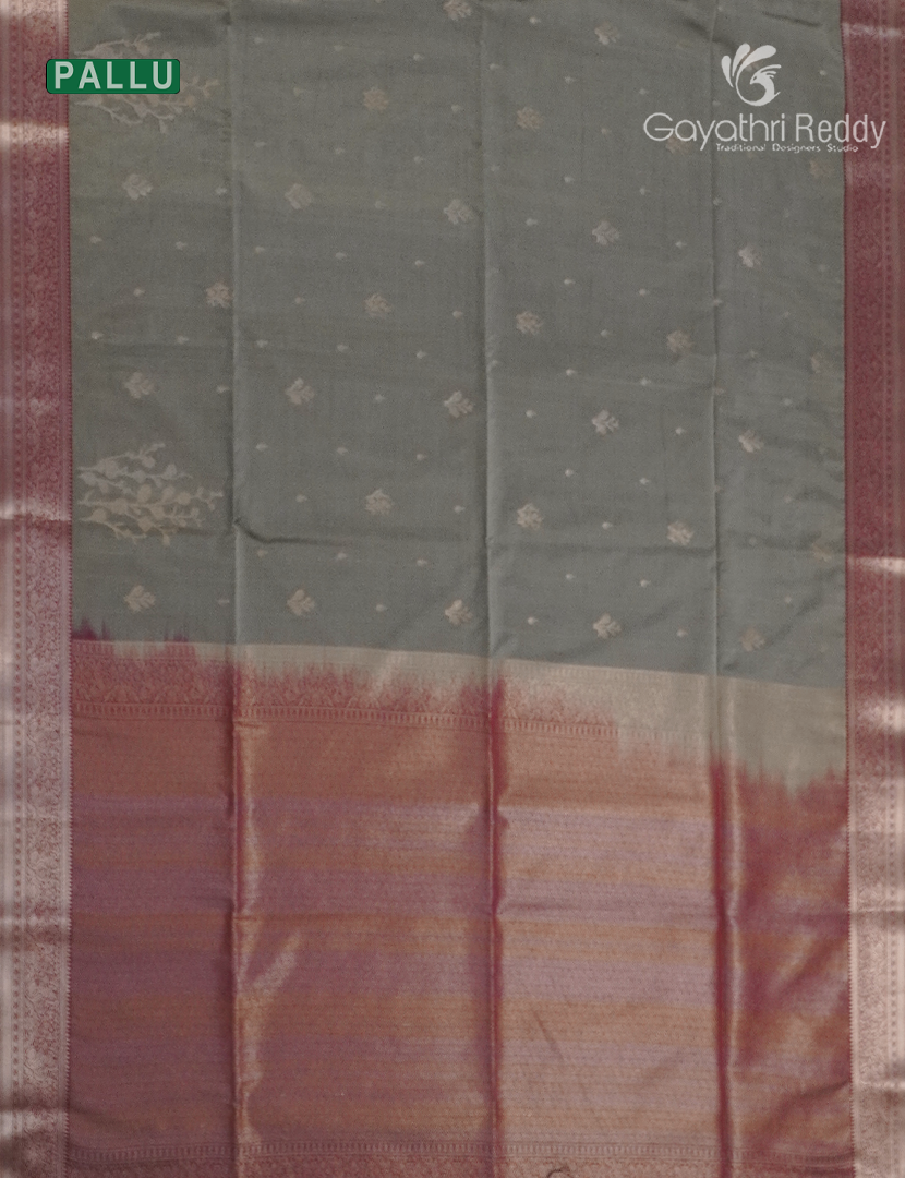 Soft Silk Saree in Grey and Maroon