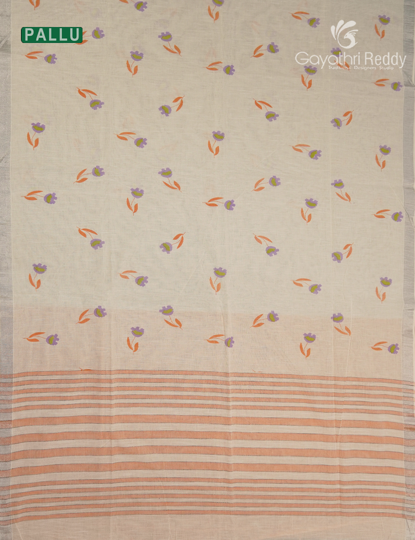Pure Kanchi Cotton Printed Saree in Ivory and Sandalwood