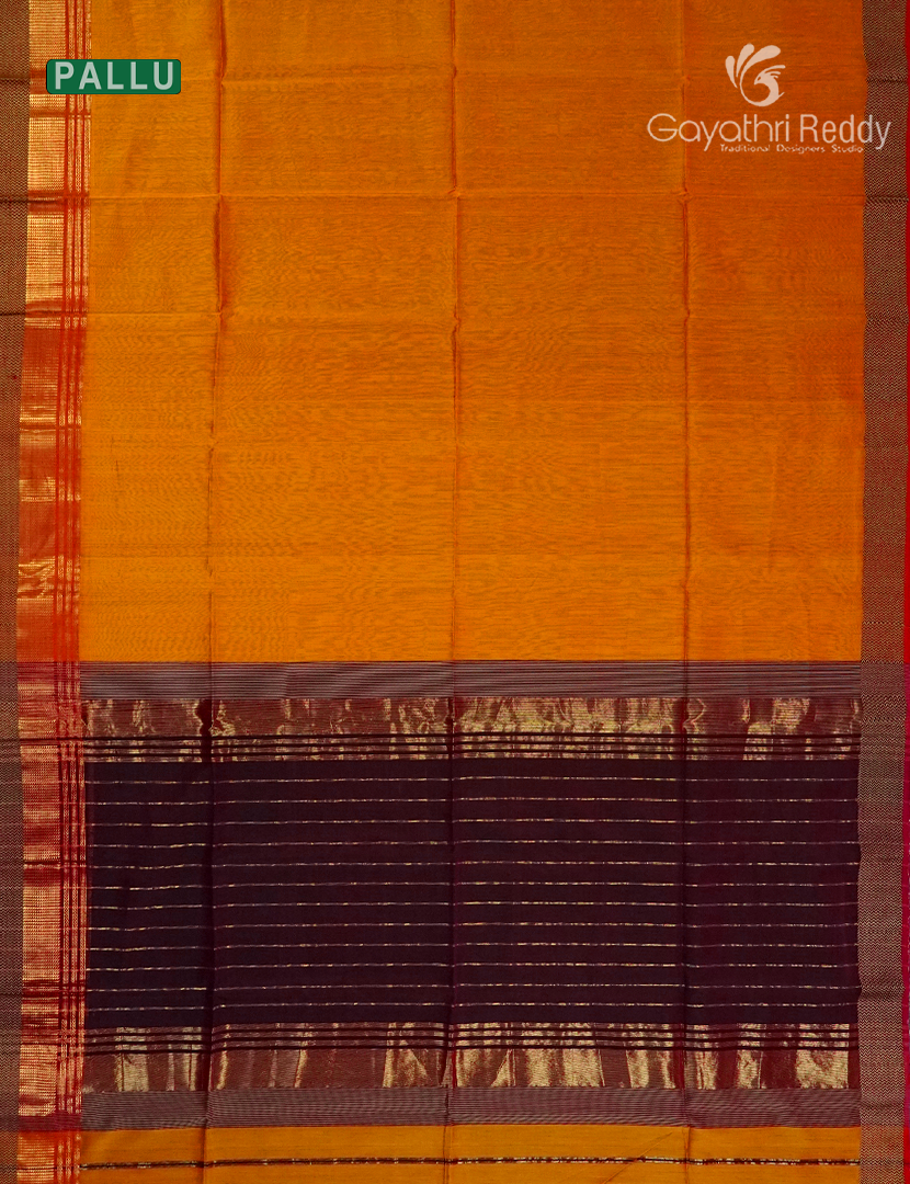 Pure Chanderi Sico Saree in Orange and Deep Brown