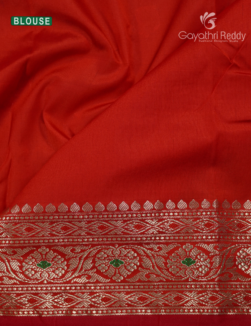 Semi Banaras Katan Silk Saree in Dry Mehendi and Red