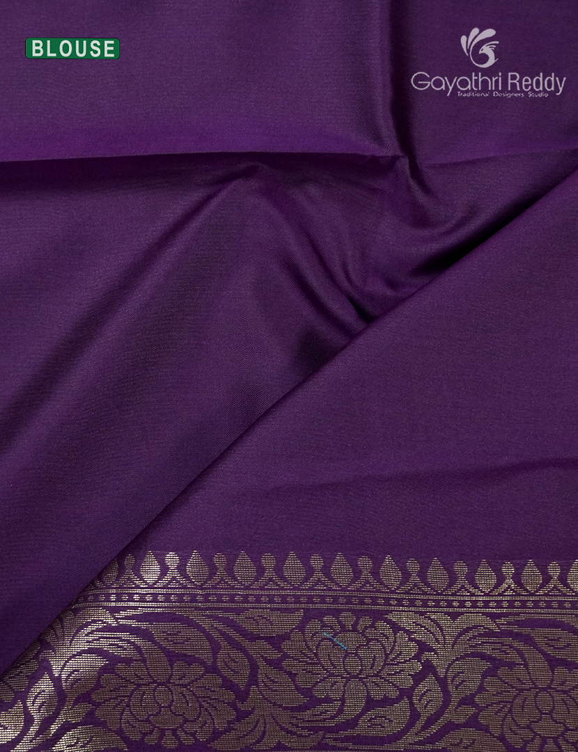 Semi Kanchipuran Silk Saree in Mehendi Green and Purple