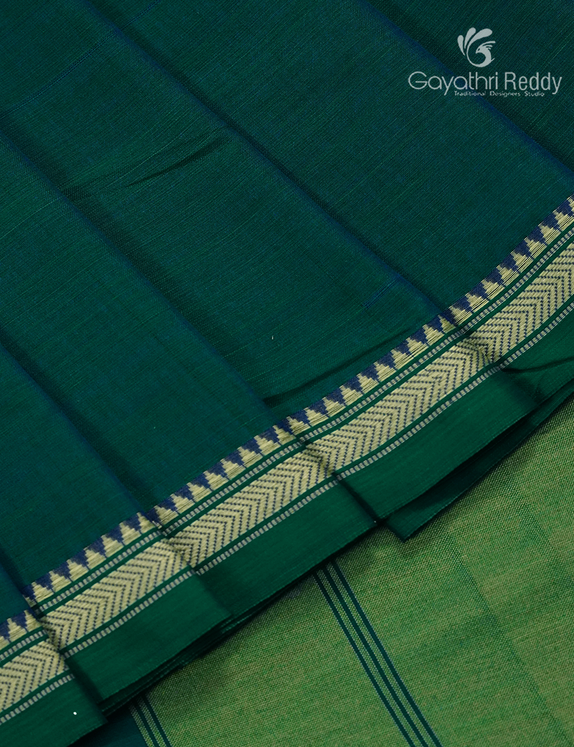 Pure Narayanpet Cotton Saree in Bottle Green
