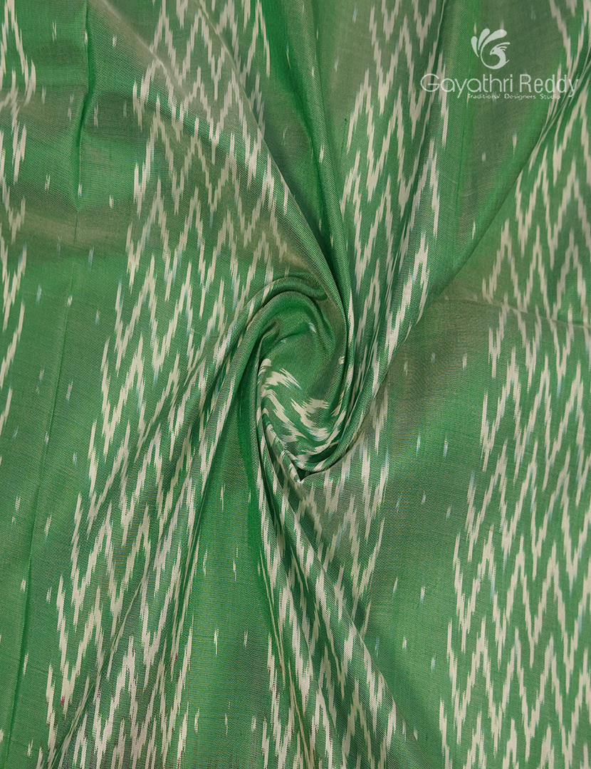 Pure Ikat Silk Saree in Leaf Green and Deep Ruby Pink