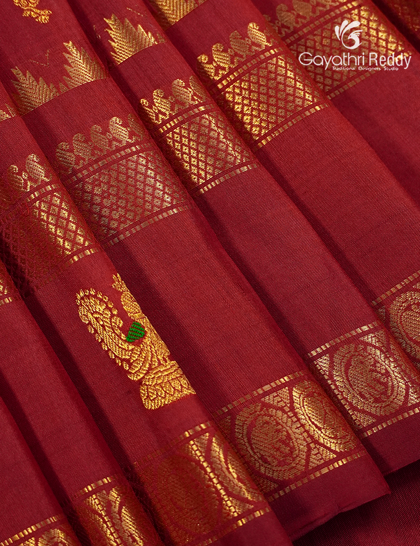 Pure Gadwal Silk Saree in Deep Bridal Red