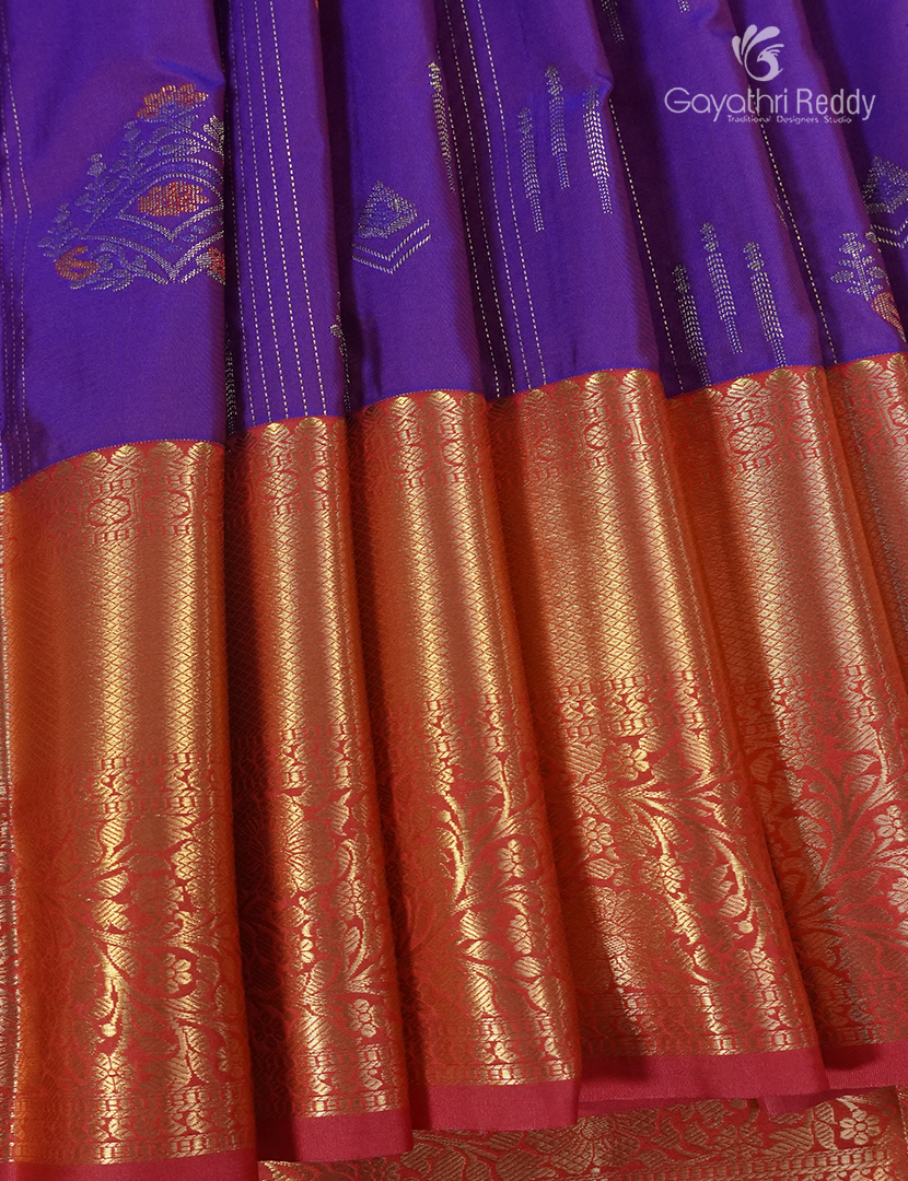 Semi Kanchipuram Silk Saree in Deep Violet and Red