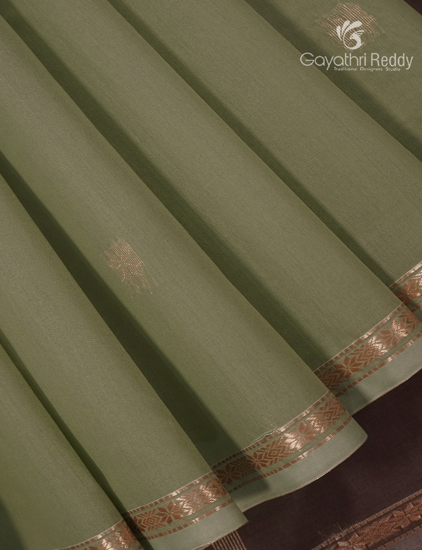 Kanchipuram Sico Saree in Cardamom Green and Brown