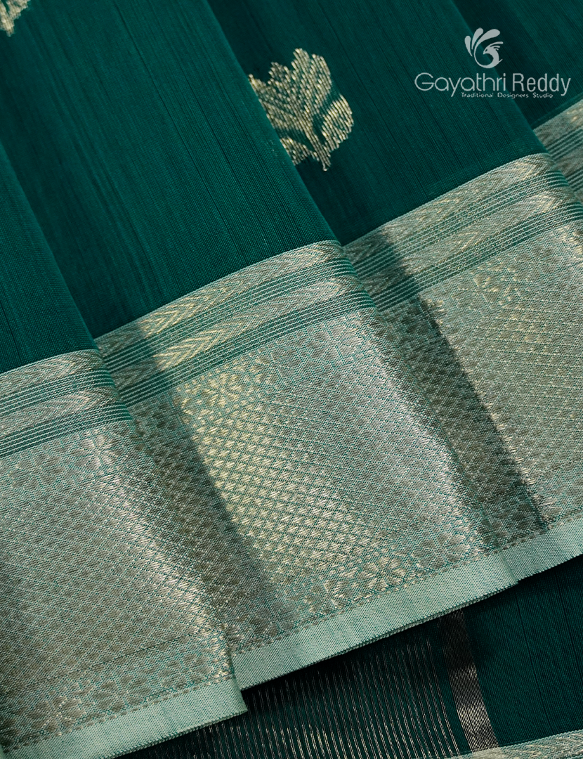 Pure Chanderi Sico Saree in Bottle Green