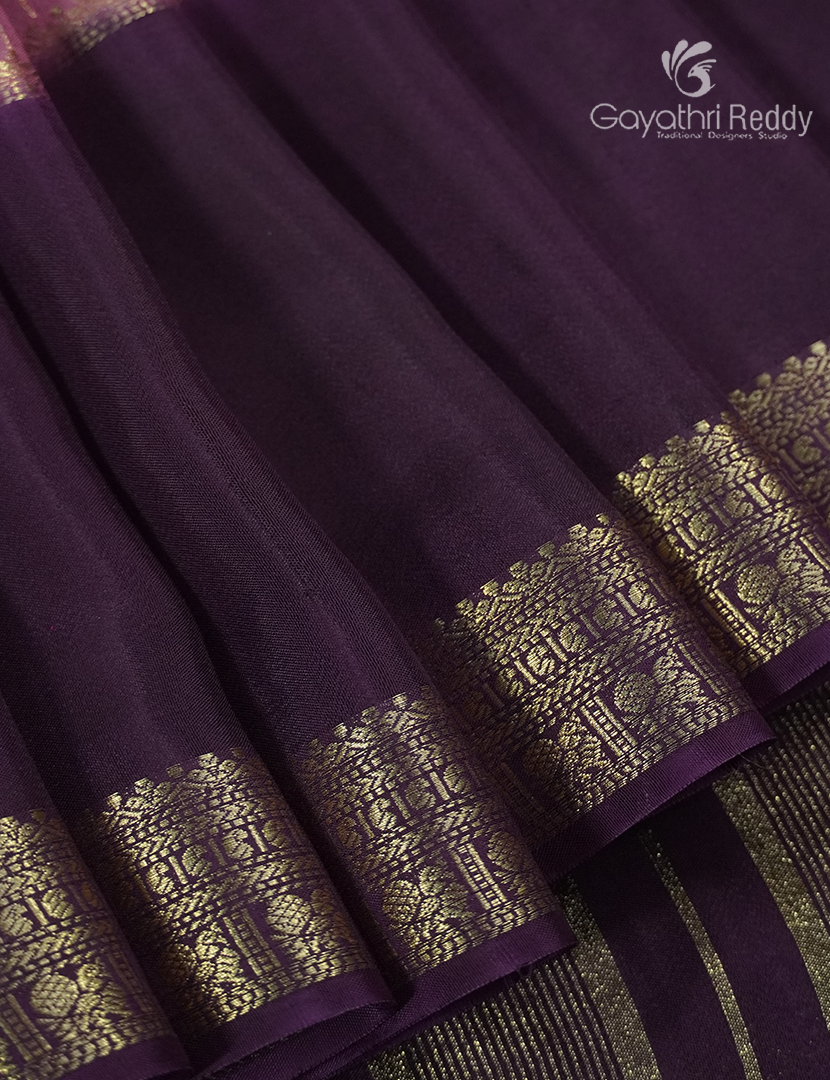 Semi Mysore Crepe Saree in Mauve Lavender and Brown