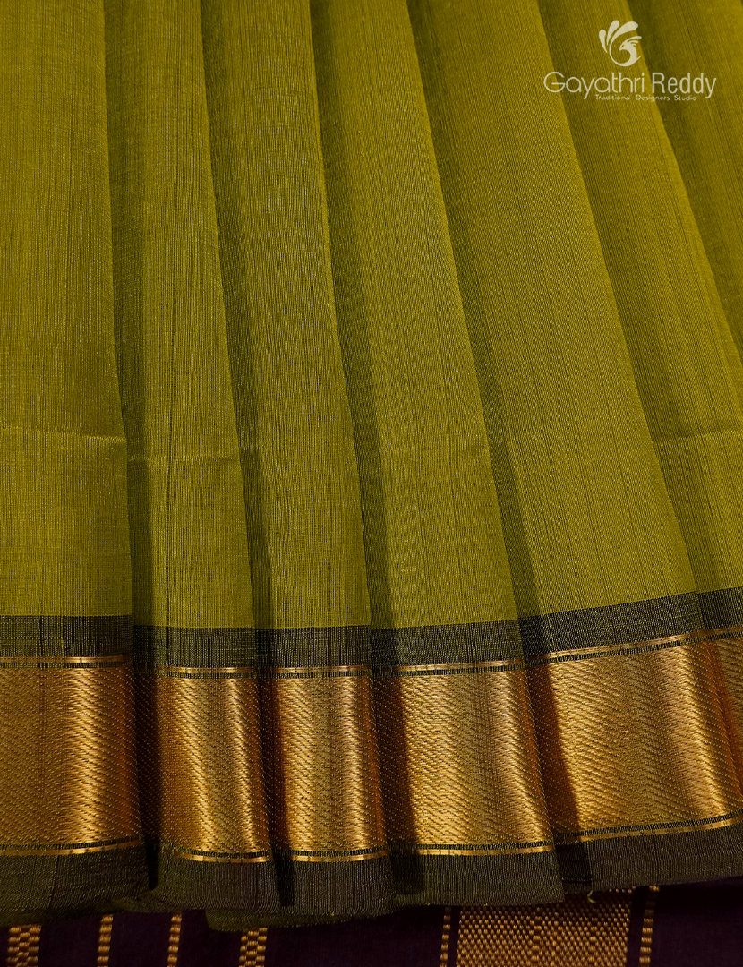 Pure Arani Sico Saree in Mehendi Green and Deep Brown