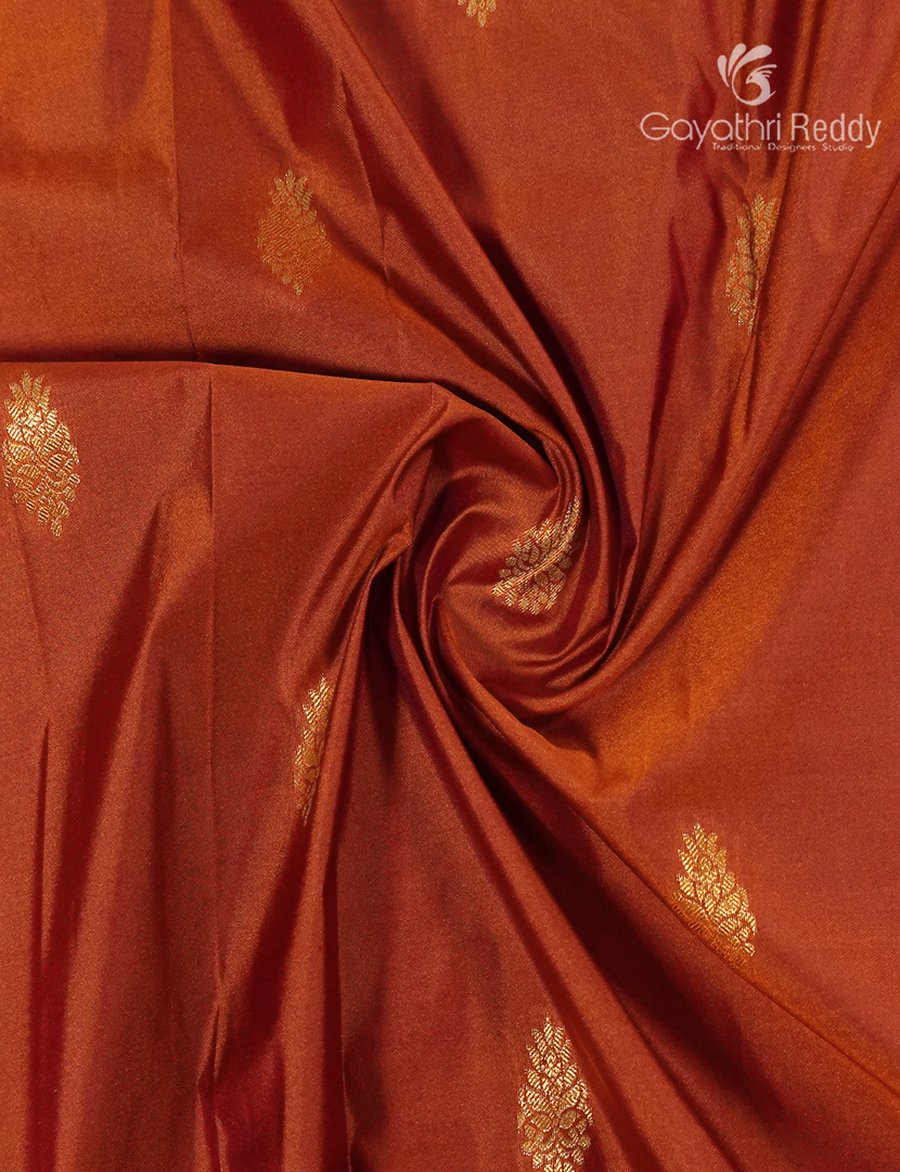 Semi Kanchipuram Silk Saree in Burnt Orange and Deep Brown