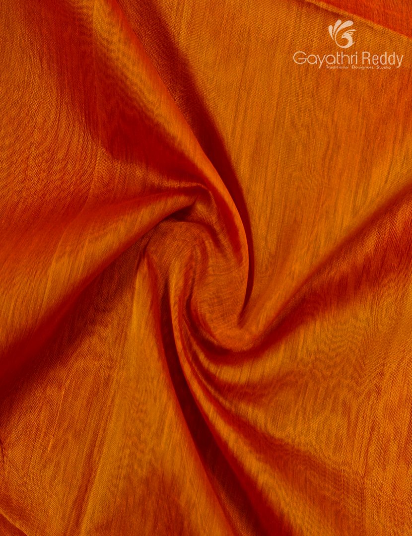 Pure Chanderi Sico Saree in Orange and Deep Brown