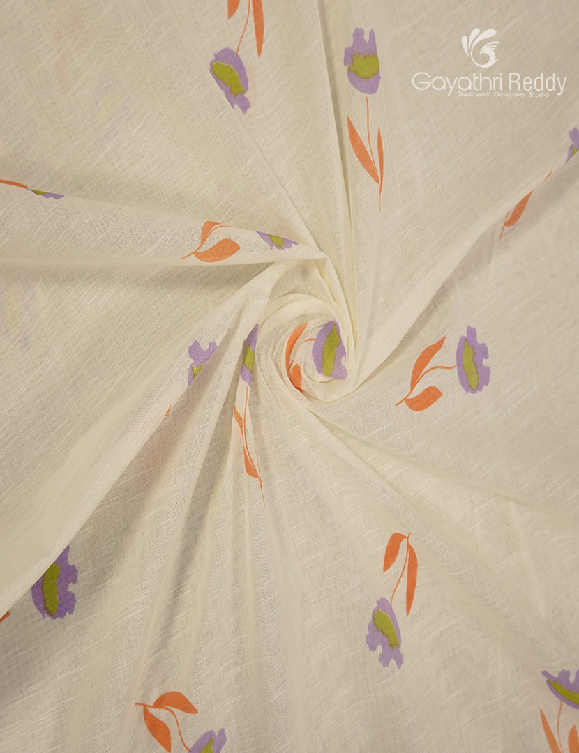 Pure Kanchi Cotton Printed Saree in Ivory and Sandalwood