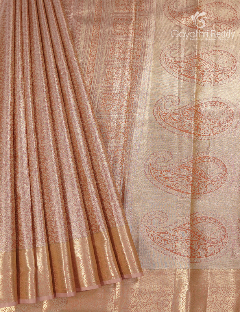 Semi Kanchipuram Silk Saree in Pastel Gold