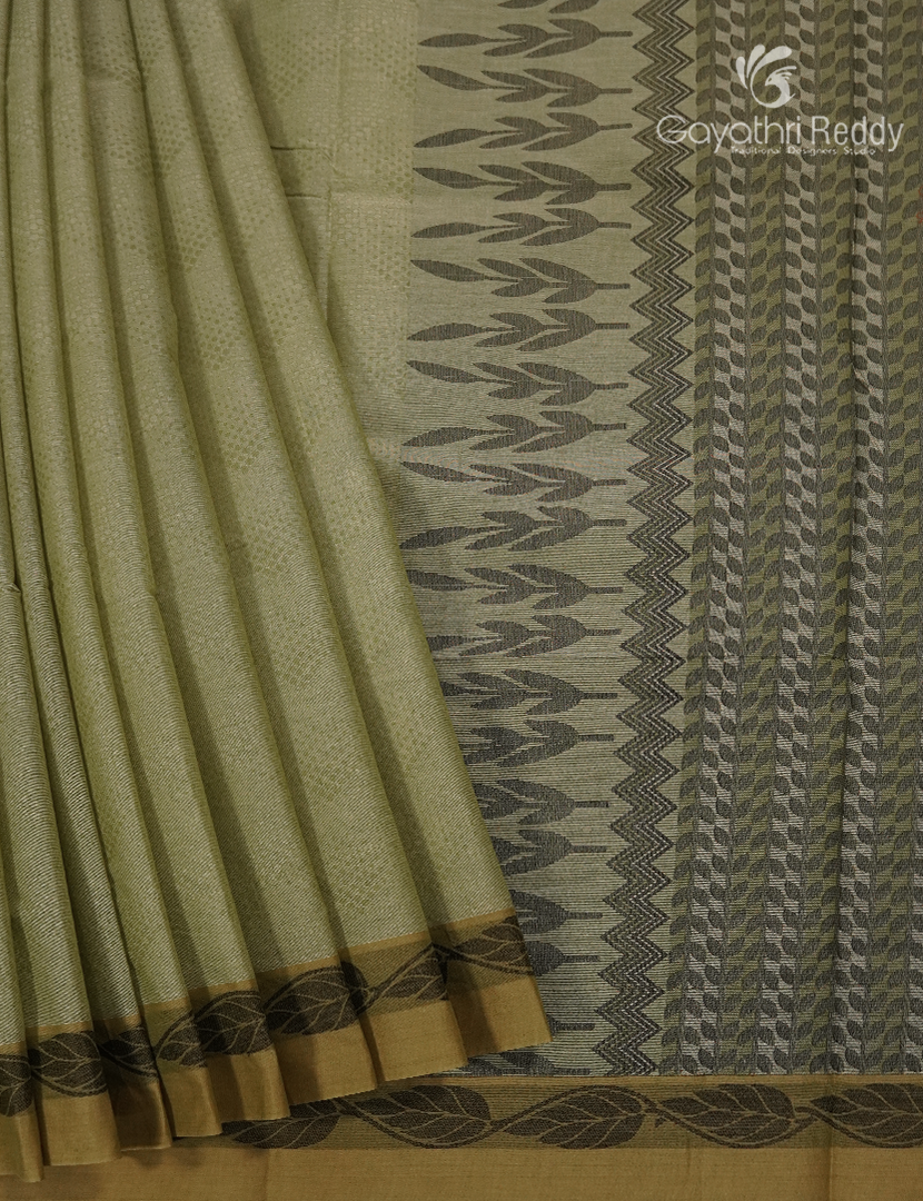 Pure Kanchi Cotton Saree in Olive Green