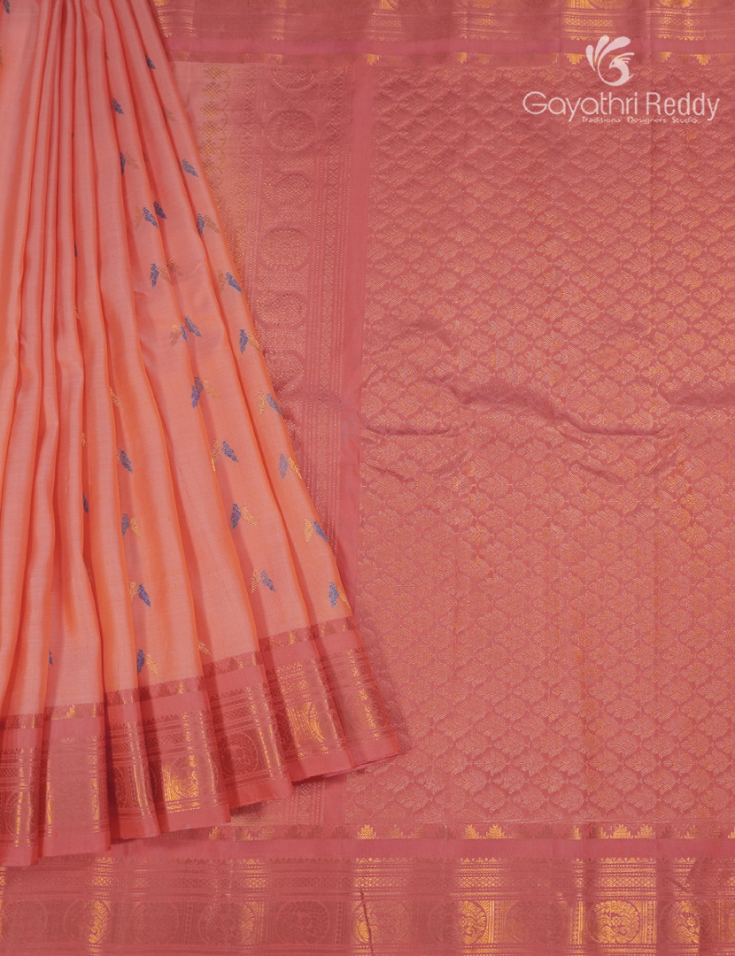 Pure Gadwal Silk Saree in Peach