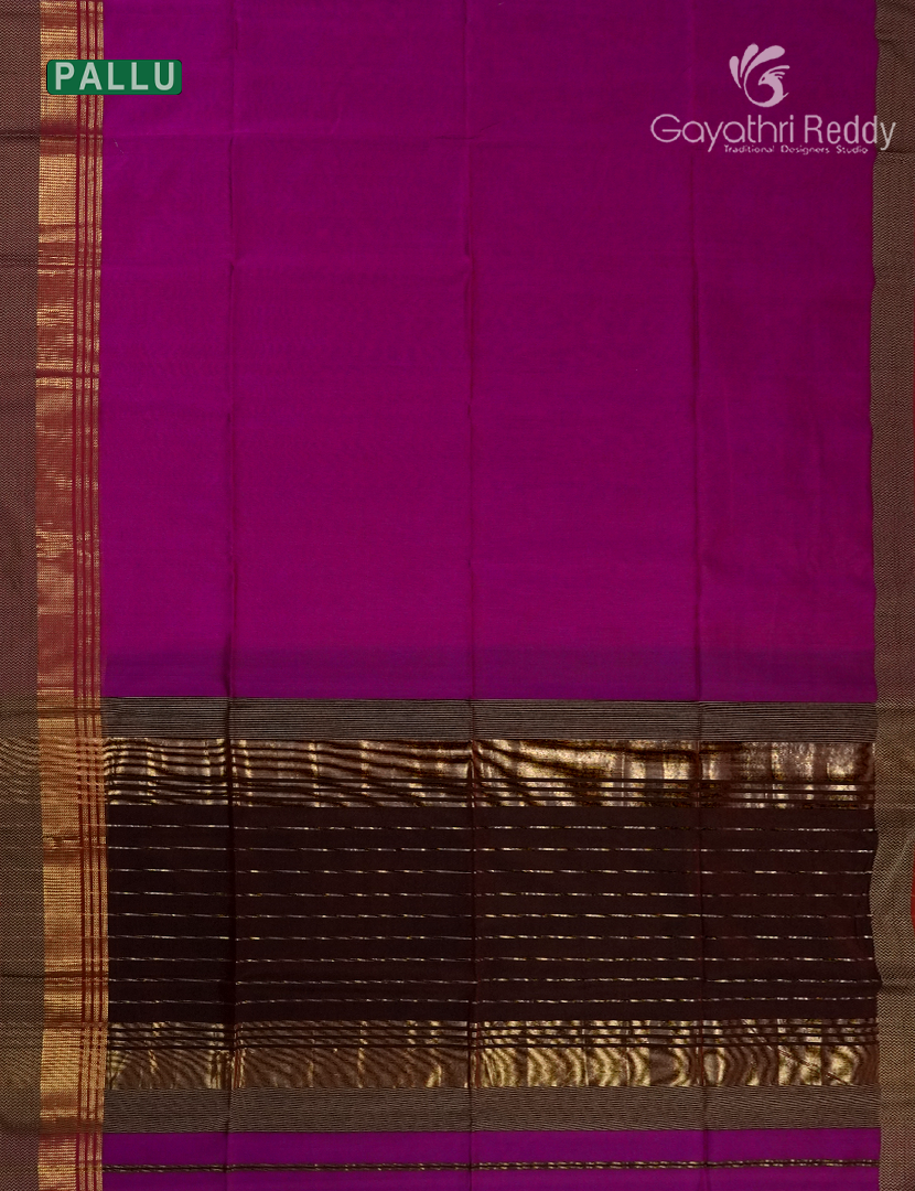 Pure Chanderi Sico Saree in Deep Magenta and Deep Brown