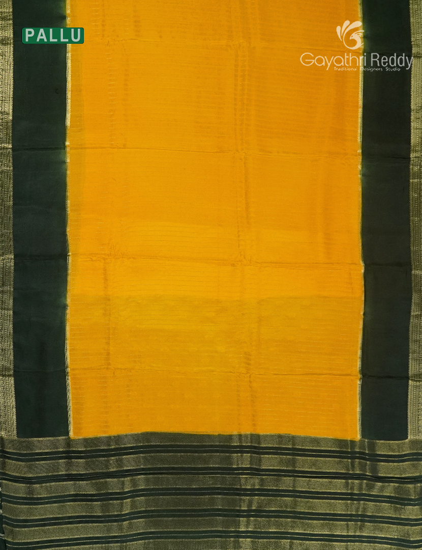 Semi Mysore Crepe Saree in Yellow and Moss Green