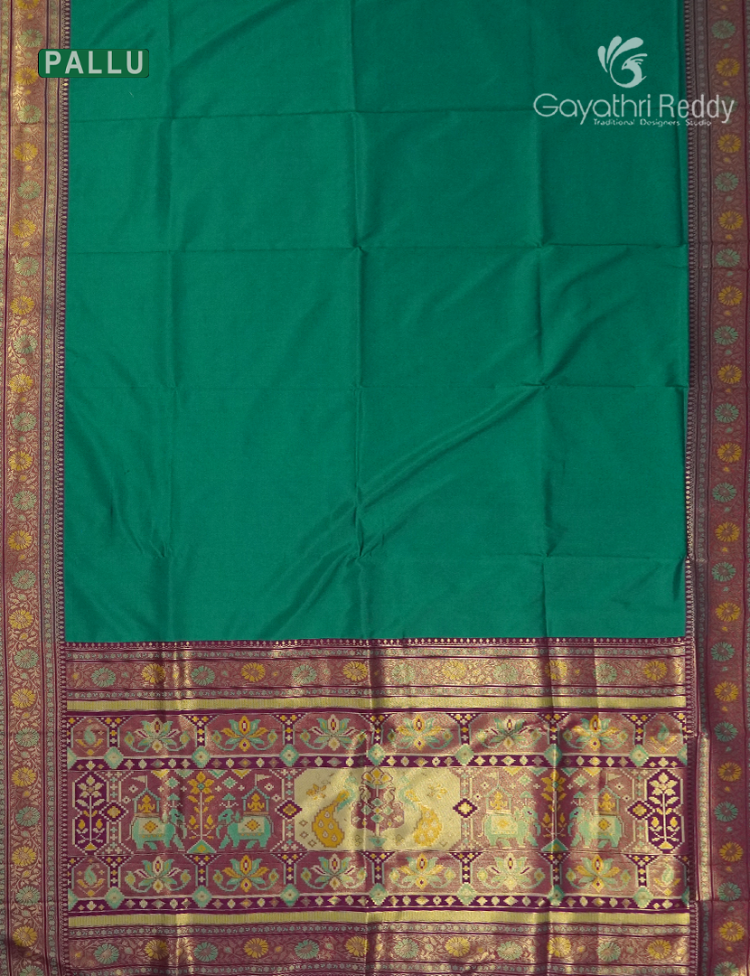 Semi Kanchipuram Art Silk Saree in Green and Magenta