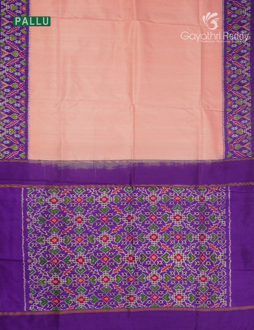 Pure Ikat Silk Saree in Peach and Deep Violet