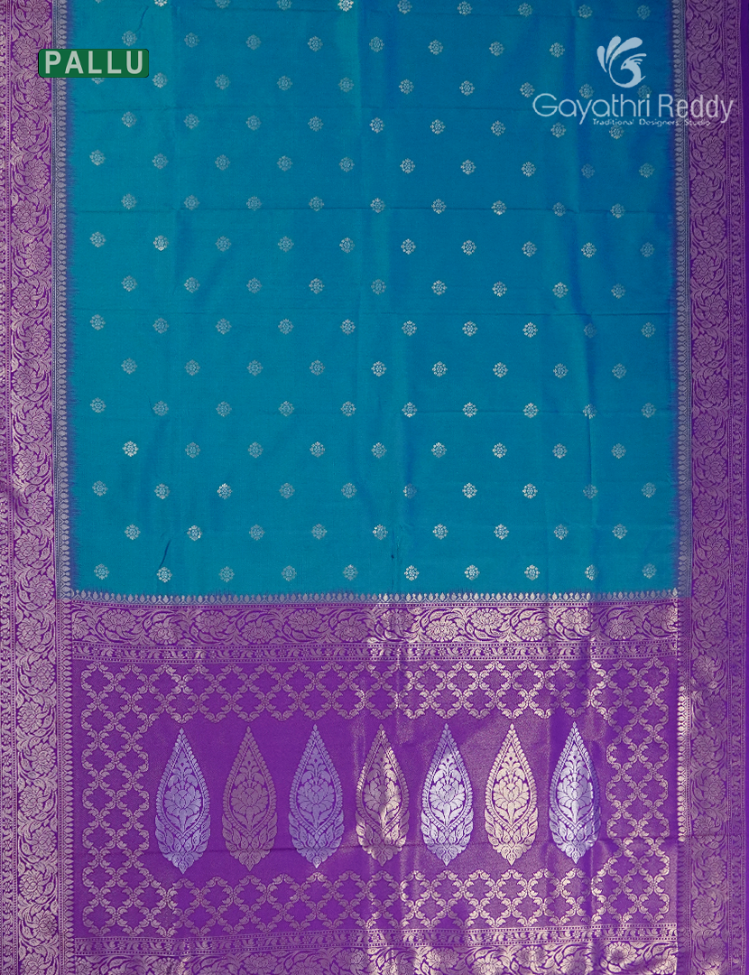 Semi Kanchipuran Silk Saree in Deep Rama Blue and Purple