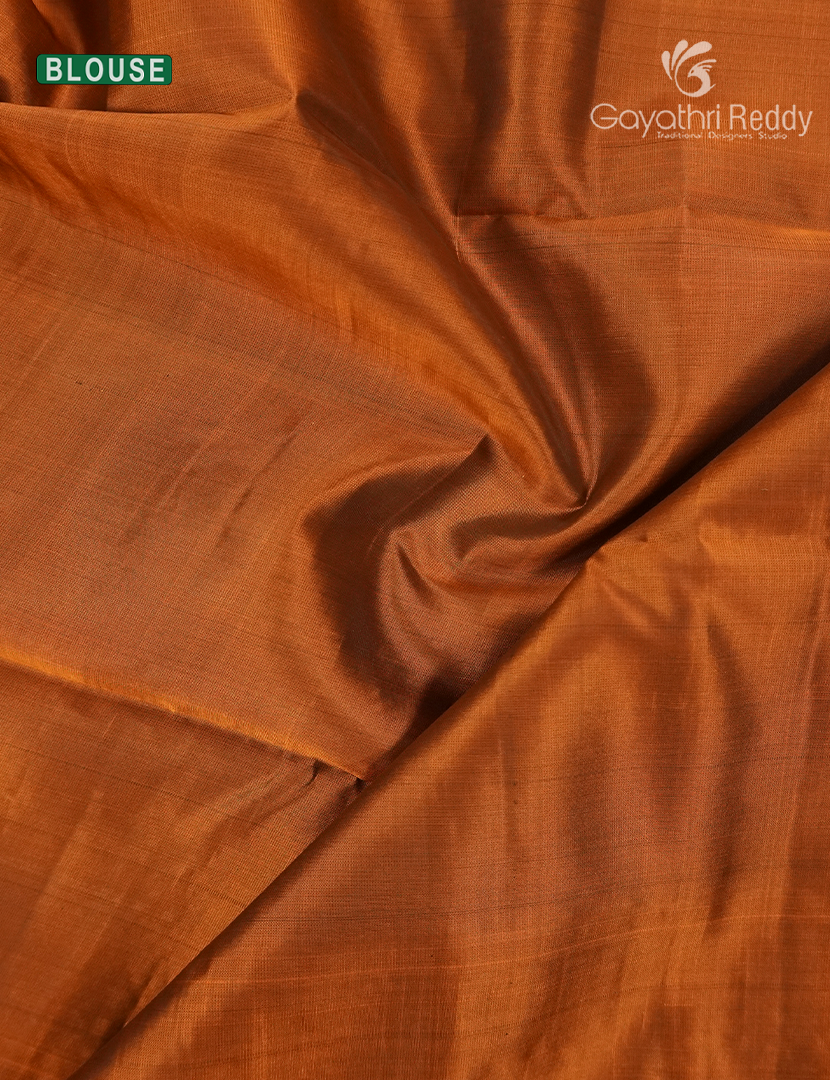 Pure Kanchipuram Soft Silk Saree in Deep Navy Blue and Orange