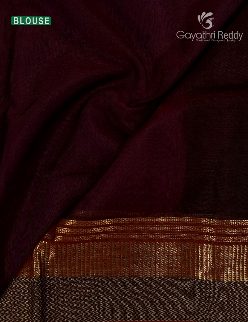 Pure Chanderi Sico Saree in Deep Magenta and Deep Brown