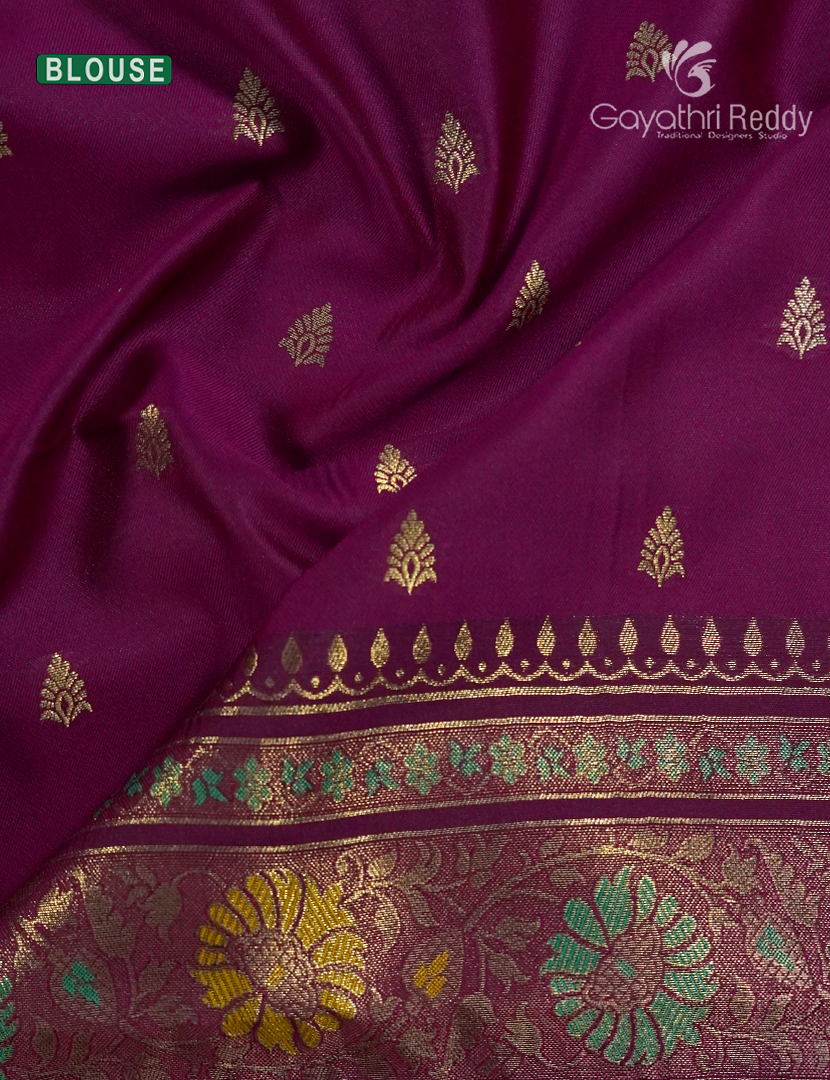 Semi Kanchipuram Art Silk Saree in Green and Magenta