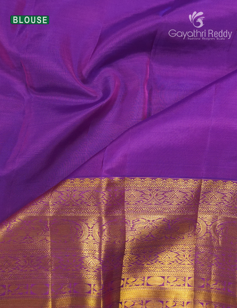Pure Kanchhipuram Silk Bridal Saree in Orange and Purple