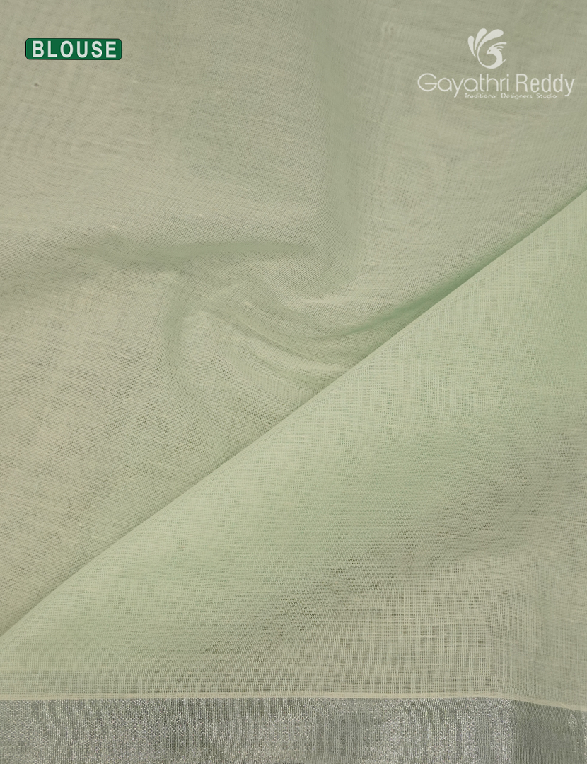 Pure Kanchi Cotton Printed Saree in Ivory and Pista Green