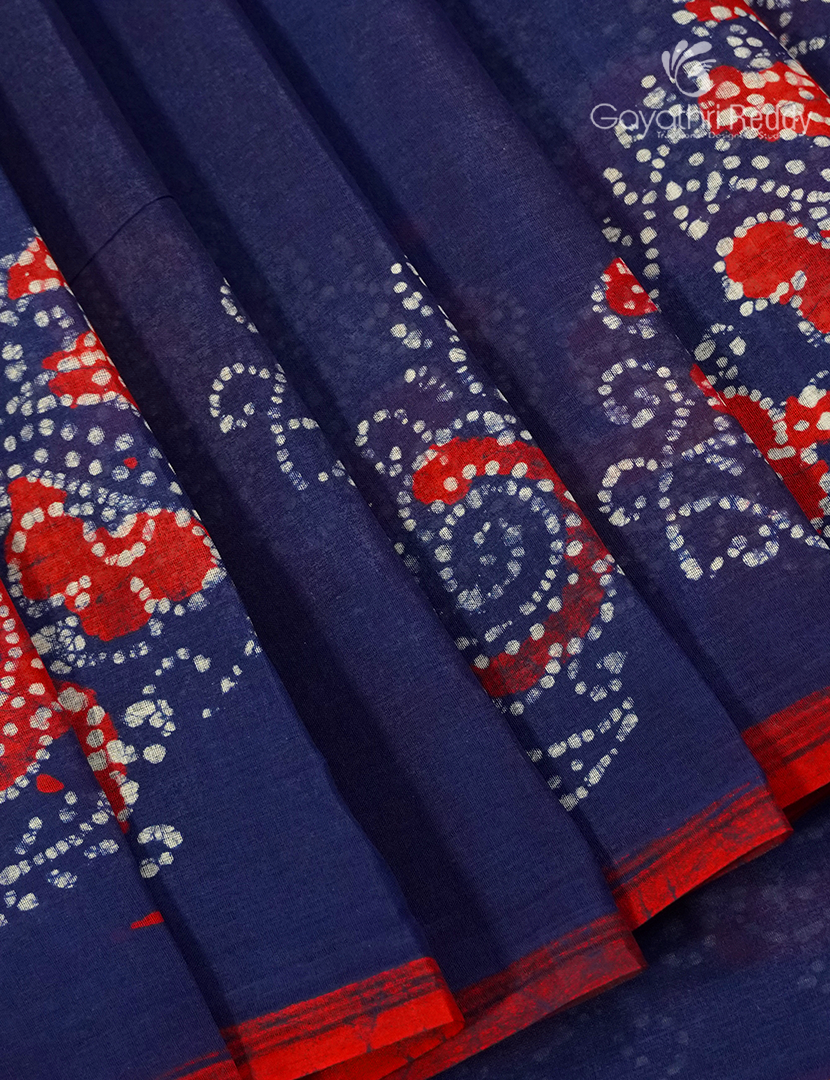 Cotton Batik Print Saree in Violet and Pink