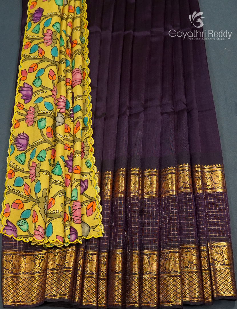 Pure Mangalagiri Langa Voni Set in Deep Brown