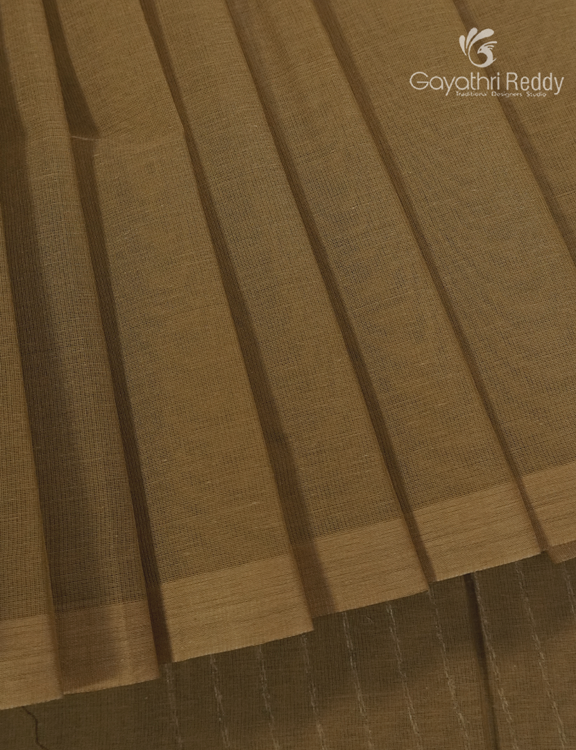 Pure Handloom Cotton Saree in Dry Mehendi
