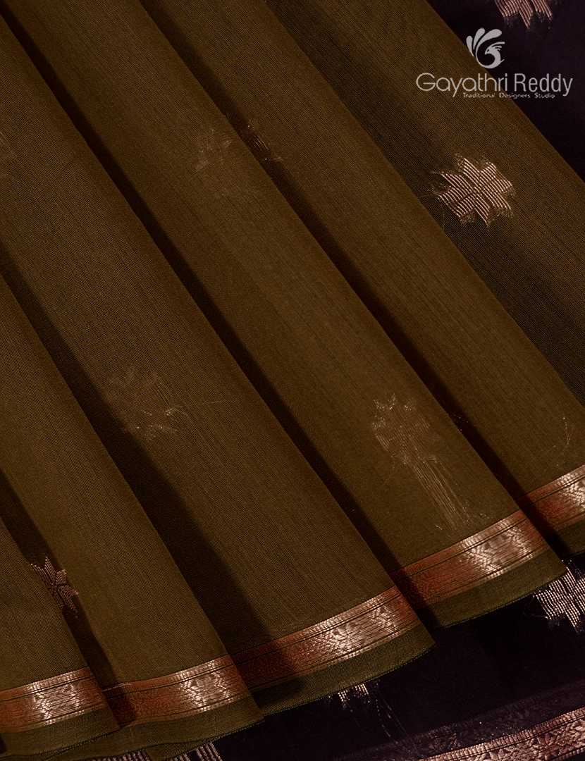 Kanchipuram Sico Saree in Olive Green and Deep Purple