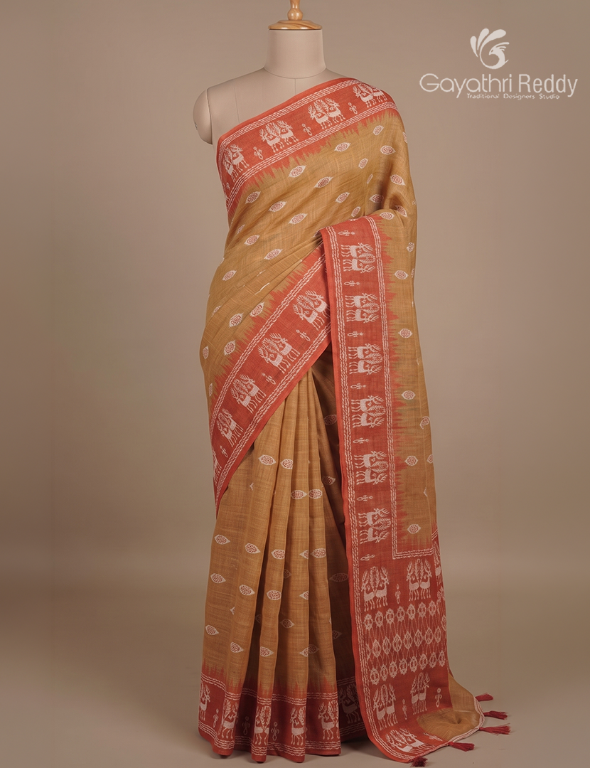 Linen Cotton Saree in Chikoo