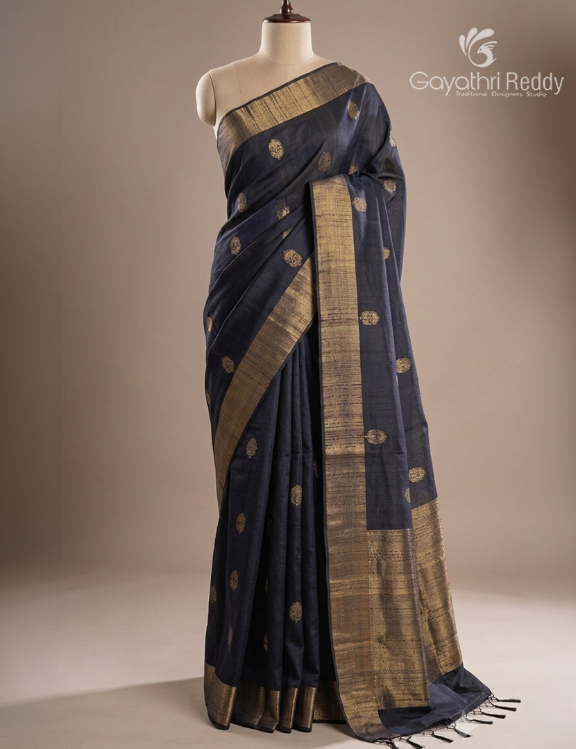 Pure Khadi Pattu Saree in Navy Blue