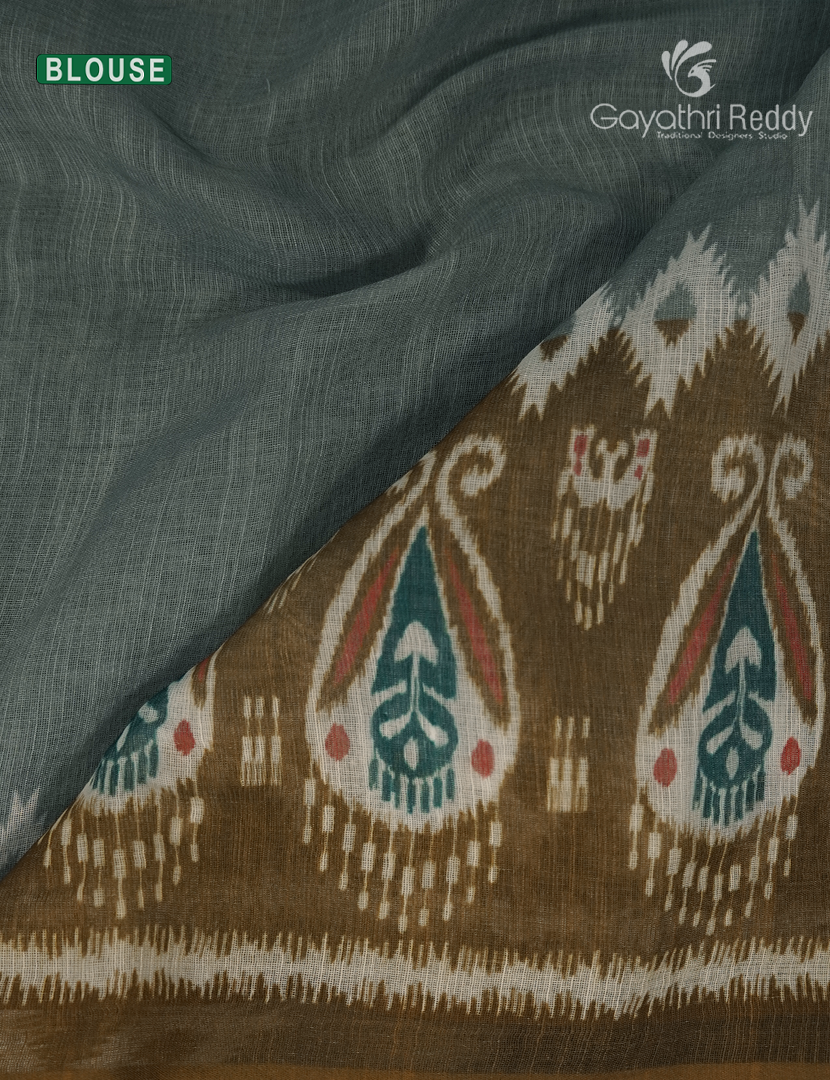 Linen Cotton Saree in Grey