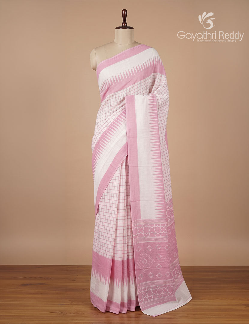 Pure MulMul Cotton Saree in Cream and Baby Pink