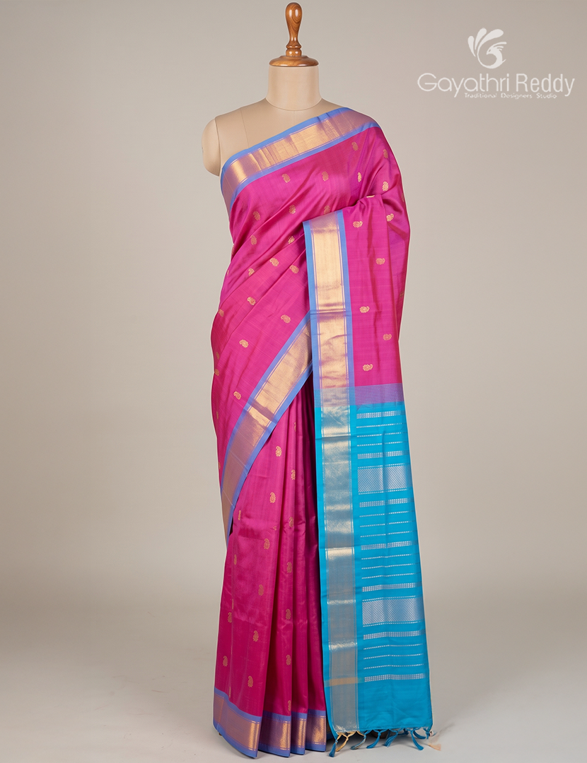 Pure Arani Sico Saree in Pink and Sky Blue
