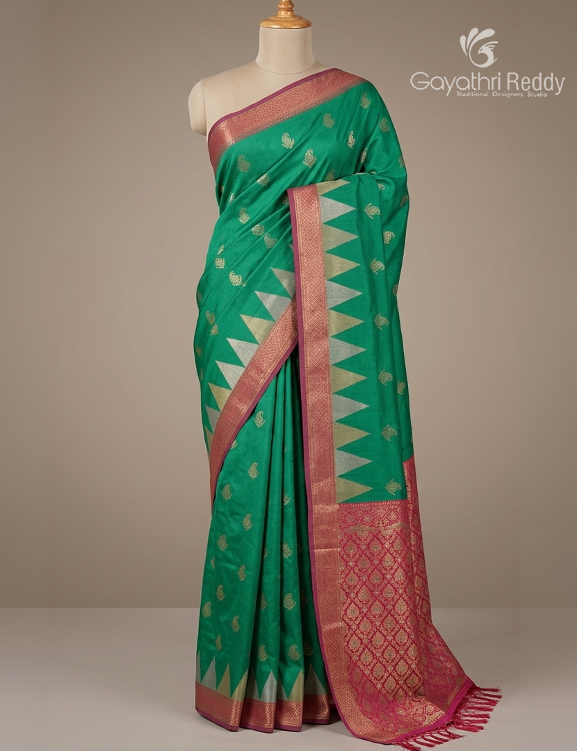 Semi Kanchipuram Silk Fancy Saree in Sea Green and Magenta