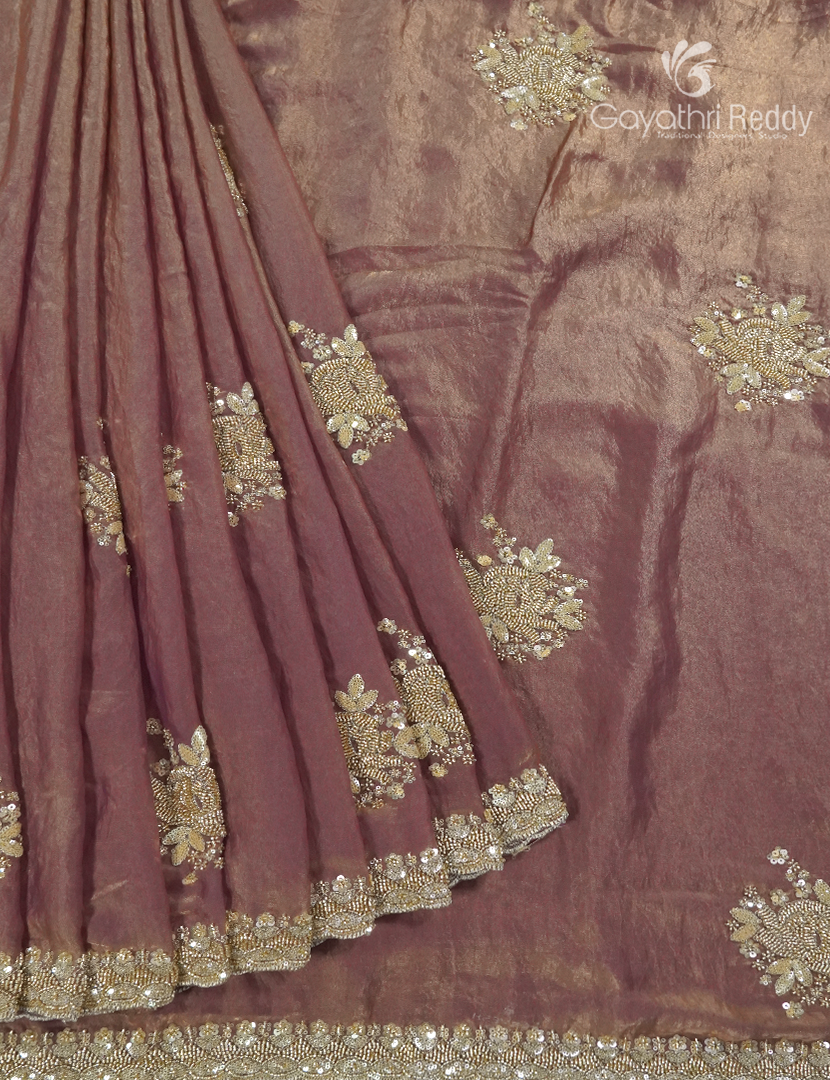 Shimmer Chiffon Saree in Golden Mauve Pink