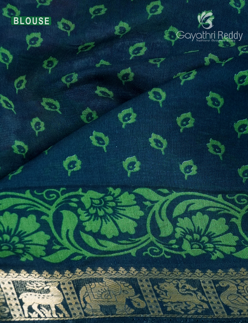 Vidharbha Sico Saree in Parrot Green and Peacock Blue