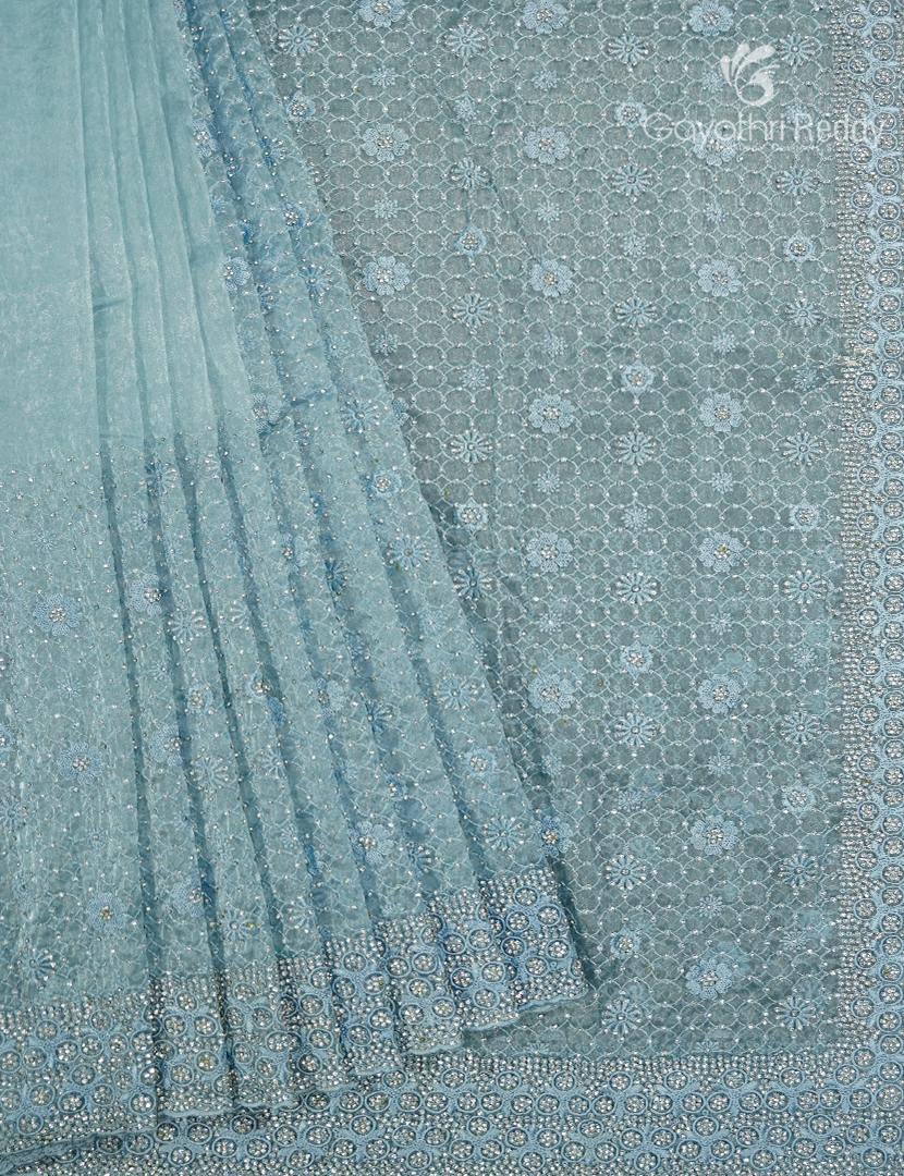 Glass Organza Saree in Pastel Sea Blue